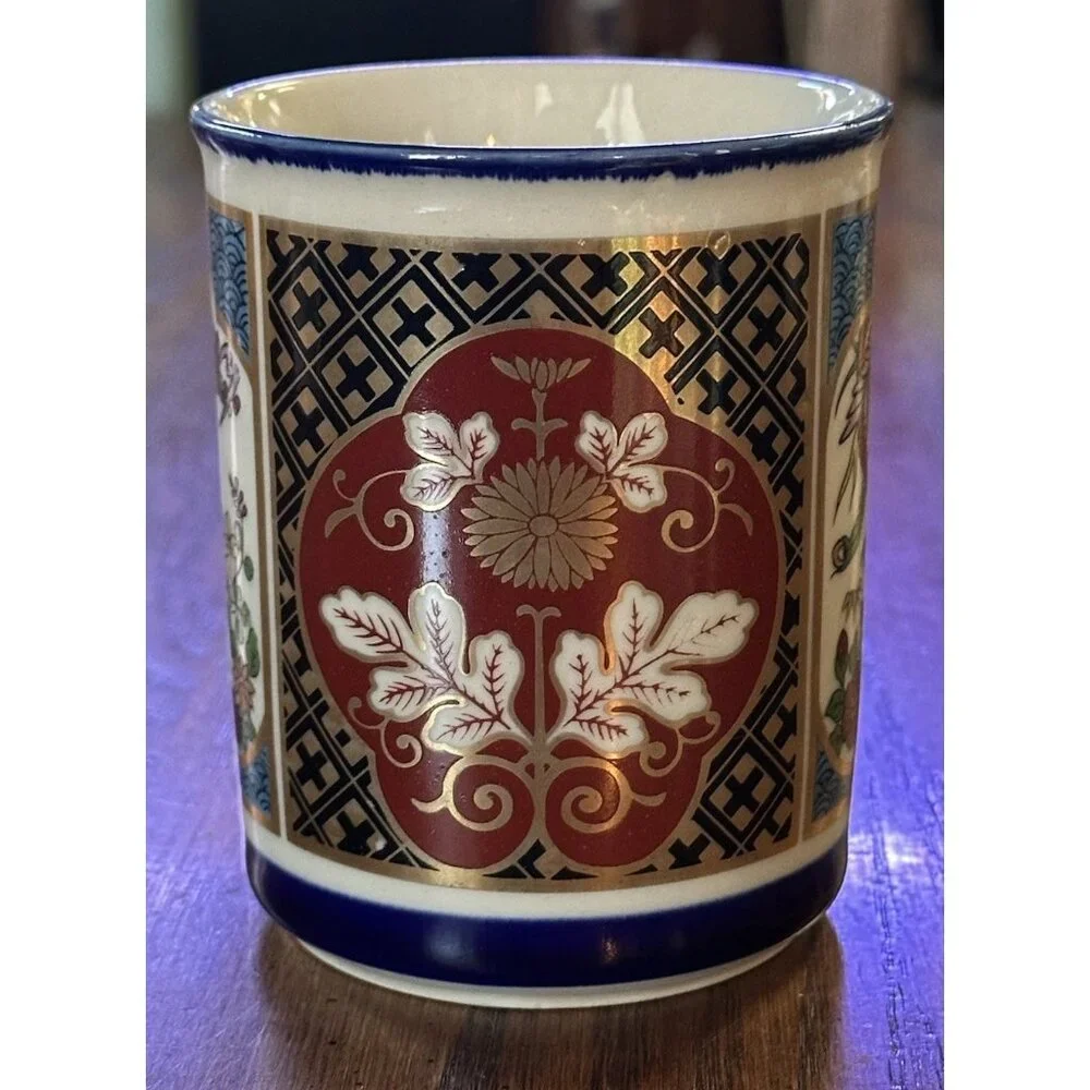 Japanese Imari Style Porcelain Mug Red Green‎ Blue Gold 4” Vintage